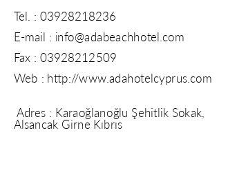 Ada Beach Hotel iletiim bilgileri